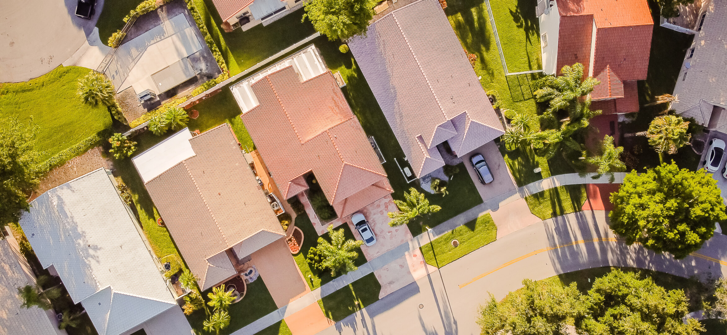 A bird's eye view of a neighborhood.