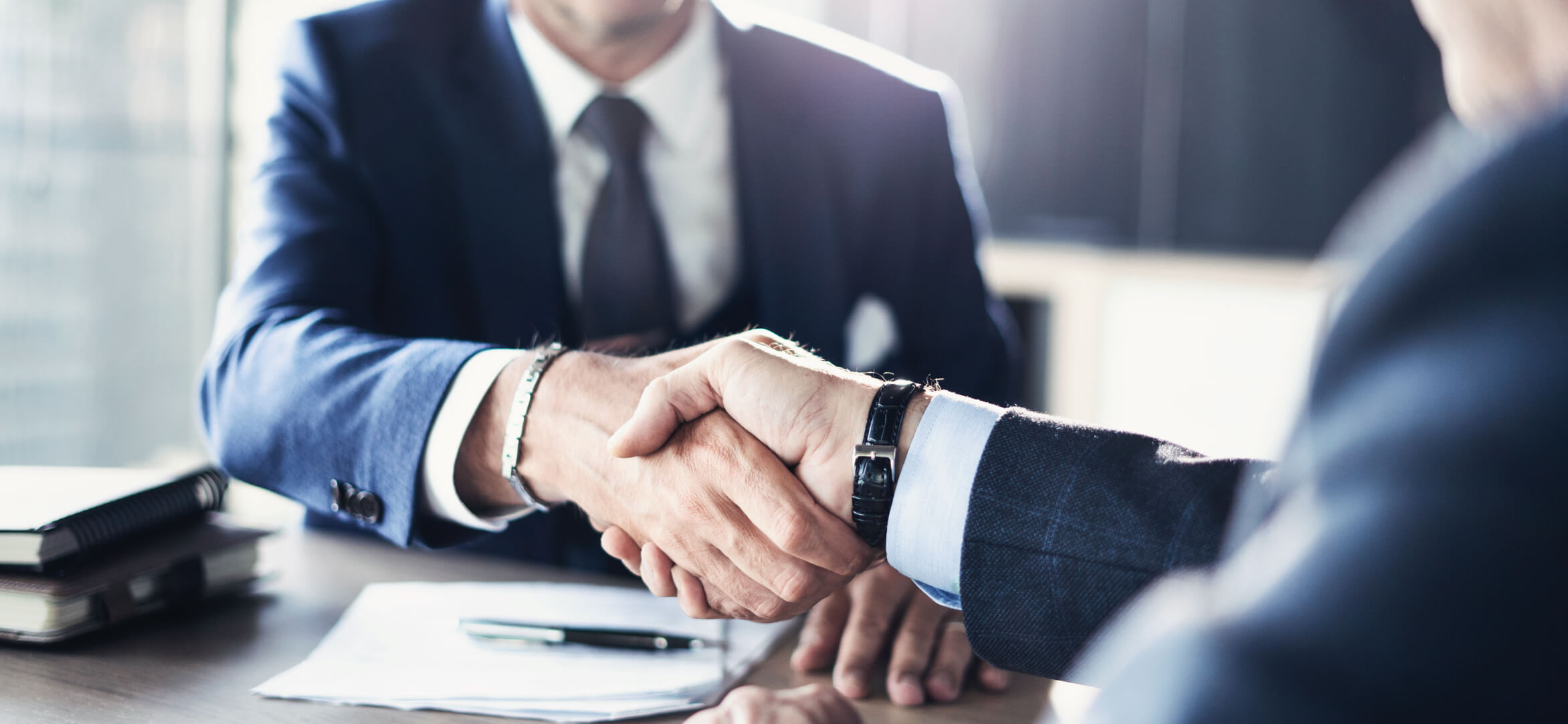 Two men shaking hands.