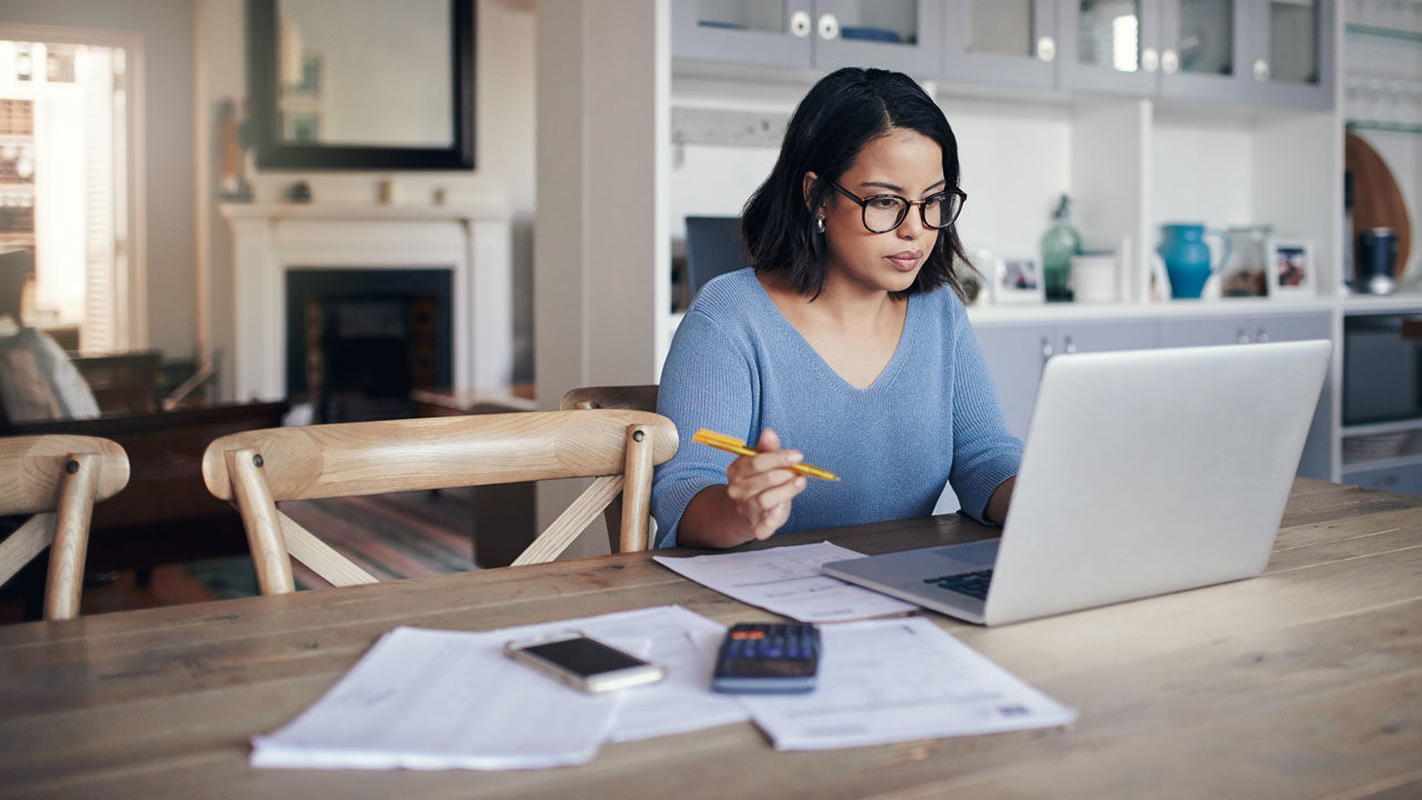 Female works from home