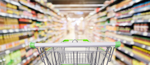 grocery cart in a grocery aisle